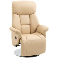 HOMCOM Sillón reclinable giratorio reposapiés ajustable acolchado de espuma alta densidad hasta 150 kg Crema(m-6)