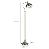 HOMCOM Lampara de Pie Salon Lampara Salon Retro con Pantalla Ajustable Interruptor en el Pie 42x25,5x152 cm tono latón(m-3)