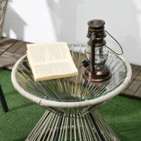 Outsunny Set da giardino in rattan intrecciato 3 pezzi, 2 poltrone e 1 tavolino rotondo, cuscini inclusi, telaio in acciaio(m-3)