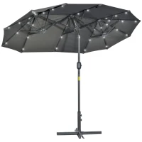 Outsunny Parasol Double avec Base en Croix et Lumières Solaires, 295x150x219cm, Gris(m-1)