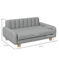 PawHut Lit pour chien, coussin moelleux, housse lavable, pieds antidérapants, gris, 94L x 61l x 40H cm(m-3)