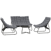 Outsunny Set di Mobili da Giardino per 4 Persone con 2 Sedie, 1 Divano a Due Posti, 1 Tavolino con Piano in Vetro, Cuscini Spessi, Telaio in Acciaio, per Terrazza, Grigio