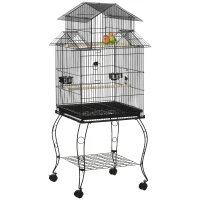 PawHut Cage pour Oiseaux d'Intérieur en Bois avec Plateau, 4 Roues et Perchoir, 50x49x137cm(m-5)