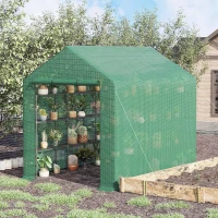Outsunny Serra da Giardino con Ripiani a 3 Livelli, Porta Avvolgibile, Tubo in Acciaio, 244 x 180 x 210 cm, Verde(m-2)
