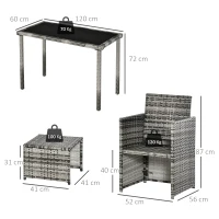 Outsunny Poliratán Sitzgruppe para 4 Personas Essgruppe Gartenset Garnitur mit Kissen Grau(m-3)