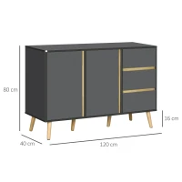 HOMCOM Mueble de Almacenamiento Buffet bajo con patas de estilo escandinavo 2 puertas 3 cajones 120x40x80 cm Gris(m-3)