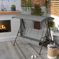 Outsunny Balancín de jardín convertible 3 plazas de gran confort con 3 cojines techo ajustable acero poliéster Gris(m-2)