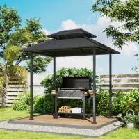 Outsunny Grillpavillon Grillabdeckung mit doppeltem Hartdach, 2 Regalen und oberem Haken, 244x184x258cm, Schwarz(m-5)