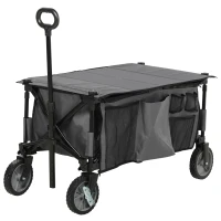 Outsunny Carrito de jardín plegable lona desmontable mango telescópico inclinación ajustable 5 bolsas 108x55x93 cm Gris Oscuro(m-1)