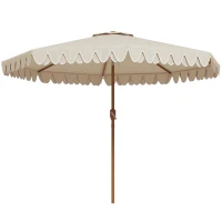 Outsunny Parasol inclinable redondo Ø 264 cm con flecos tela de poliéster alta densidad anti-UV mástil desmontable 8 varillas - crema(m-7)