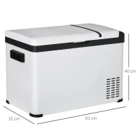 Outsunny Réfrigérateur de Voiture 30L 12/24V jusqu'à -22℃ Réfrigérateur Électrique avec Lumière LED et Poignées Pliantes 61x32x40 cm Blanc(m-2)