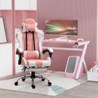 Vinsetto Poltrona da Gioco, Sedia da Ufficio Ergonomica Gamer con Poggiatesta, Cuscino Lombare, Sedia da Ufficio Regolabile in Altezza Girevole a 360° in Ecopelle PVC, 64 x 67 x 119-127 cm, Rosa e Bianco(m-2)