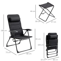 Outsunny Tumbona con reposapiés plegables portable respaldo ajustable cabecero bolsillo trasero integrados tela Oxford 60x73x108 cm(m-3)