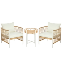 Outsunny Conjunto de Bistró de 3 Piezas Set de Muebles de Jardín Grupo de Asientos de Jardín Ratán de PE 72x66x64 cm Amarillo y Crema