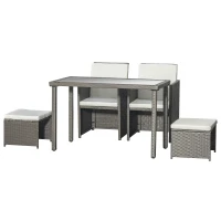 Outsunny Conjunto de salón de jardín encastrable con mesa rectangular 2 sillones y 2 taburetes cojines desmontables lavables(m-1)