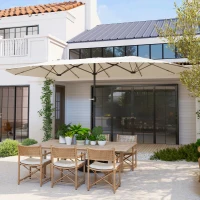 Outsunny Parasol Doble 436x260 cm, Protección UV, Parasol de Acero con Manivela, Forma Ovalada, Beige(m-2)