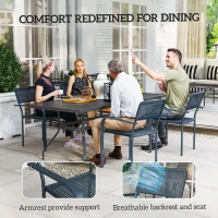 Outsunny Garden Chairs Set of 4, Stackable Rattan Effect Dining Chairs with Armrest, Weather Resistant and Lightweight Outdoor Furniture Armchairs for Patio, Balcony, Terrace, Dark Grey(m-6)