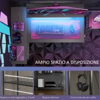 HOMCOM Reversible Eckschreibtisch mit LED, Steckdosen und USB-Anschlüssen, Regale und Monitorständer, Schwarz(m-3)