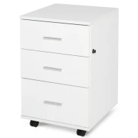 HOMCOM Mobiletto da Archiviazione per Ufficio su Ruote, 3 Cassetti con Serratura, 40 x 40 x 61,5 cm, Bianco(m-1)