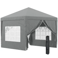 Outsunny Faltbarer Gartenpavillon 3x3 m mit 4 Seitenteilen, aus Stahl und Oxford-Gewebe in Hellgrau(m-5)