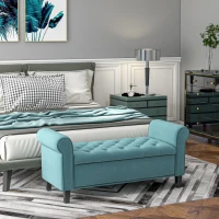 HOMCOM Banco Vintage Acolchado Banco con Almacenamiento Terciopelo Verde(m-2)