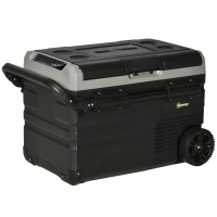 Outsunny Frigorifero Portatile per Auto 40L con Illuminazione a LED, con Maniglia e Ruote per Trasporto, Barca, Camper, Viaggi 12/24V DC e 110-240V AC Nero e Grigio