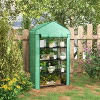 Outsunny Serra da Giardino o Balcone con 4 Ripiani, Acciaio Zincato, Telone Rimovibile PE ad Alta Densità, 90L x 49l x 160H cm, Verde(m-3)