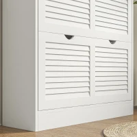 HOMCOM Mobile Schuhschrank Platzsparend aus Holz für 16 Paar Schuhe mit 2 Klapptüren, 81,5x25x83 cm, Weiß(m-4)