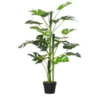 Outsunny Künstliche Monstera Pflanze mit 21 Blättern im Zementtopf, für drinnen oder draußen, Maße Ø16 x 100H cm