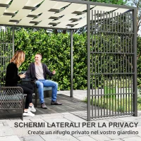 Outsunny Pergola per Esterno 3x3 m con Copertura Ondulata e Pannelli Laterali, in Metallo e Poliestere Nero(m-6)