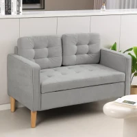 HOMCOM Sofá de dos plazas con almacenamiento capitonado cojines madera de caucho 117x62x78 cm Gris Claro(m-2)