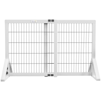 PawHut Barrera de seguridad para perros barra de protección de 2 paneles ancho ajustable 63-106 cm en madera de pino acero Blanco
