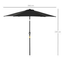 Outsunny Parasol derecho parasol inclinable de jardín manivela tela poliéster alta densidad 180 g/m² 2,6x2,35 m aluminio Negro(m-3)