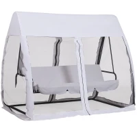 Outsunny Dondolo da Giardino 3 Posti Convertibile in Letto, Materasso per Seduta e Schienale, Zanzariera Integrata con Tetto, Tasca Portaoggetti, in Metallo Epossidico Poliestere, Bianco(m-5)