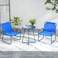 Outsunny 3-teiliges Gartenmöbelset, Gartenlounge, 2 Sessel 1 runder Tisch, Stahl und Mesh-Gewebe, Marineblau(m-5)