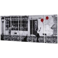 HOMCOM Impression sur Toile avec Fille, 80x40cm, 5 Pièces pour Maison et Bureau, Toile en Bois de Pin et Peinture à l'Eau, Noir Blanc Rouge(m-1)