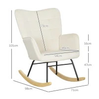 HOMCOM Sillón Mecedora acolchado grueso respaldo ancho madera de haya/marco de acero hasta 120 kg Beige(m-3)