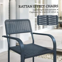 Outsunny Garden Chairs Set of 4, Stackable Rattan Effect Dining Chairs with Armrest, Weather Resistant and Lightweight Outdoor Furniture Armchairs for Patio, Balcony, Terrace, Dark Grey(m-4)