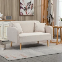HOMCOM Divano a Due Posti, Design Moderno, Include 2 Cuscini, Gambe in Legno, 130 x 70 x 80 cm, Crema(m-2)