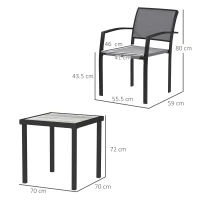 Outsunny Ensemble de 3 pièces pour repas en extérieur, table en imitation bois, 2 chaises, résistant aux intempéries, cadre en acier, mobilier de terrasse, Gris(m-3)