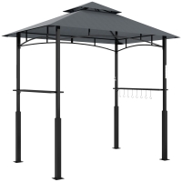 Outsunny Pérgola de barbacoa de dos niveles toldo de recepción para jardín con luz LED 240x150x250 cm Gris oscuro