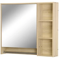 kleankin Mobile da Bagno con Specchio, Armadio a Parete con Portasciugamani, 3 Ripiani, Armadio ed Mensola Regolabile, naturale(m-5)