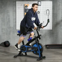 SPORTNOW Cyclette Silenziosa con Resistenza Regolabile, Sensore di Frequenza Cardiaca, Monitor, Blu(m-2)
