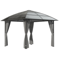 Outsunny Gazebo da Giardino con Struttura in Alluminio, Tetto in Policarbonato, Impermeabile UV 60+, Pareti laterali 3 x 3 m, Grigio Scuro