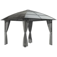 Outsunny Gazebo da Giardino con Struttura in Alluminio, Tetto in Policarbonato, Impermeabile UV 60+, Pareti laterali 3 x 3 m, Grigio Scuro(m-1)