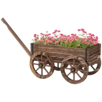 Outsunny Chariot de plantation jardinière en bois, résistant aux intempéries, 120 x 41 x 50 cm, Brun(m-6)