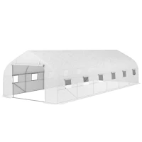 Outsunny Invernadero de jardín túnel gran tamaño con cubierta de PE marco de acero puerta enrollable y 12 ventanas 8x3x2 m Blanco(m-7)