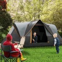 Outsunny Tenda da campeggio per 5-6 persone, Tenda familiare, Borsa per il trasporto, 4,55x2,2x1,8m, Grigio Chiaro/Nero(m-2)