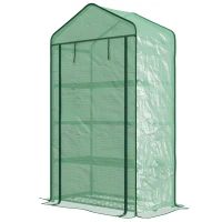 Outsunny Serra da Giardino o Balcone con 4 Ripiani, Acciaio Zincato, Telone Rimovibile PE ad Alta Densità, 90L x 49l x 160H cm, Verde(m-7)