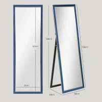 HOMCOM Miroir de Pied en Tête 150x50 cm avec Cadre en Velours et Support pour Salon Chambre Bleu(m-3)